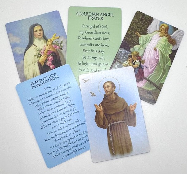 Saint Prayer Cards included in SendThemLove.com's Catholic College Care Packages